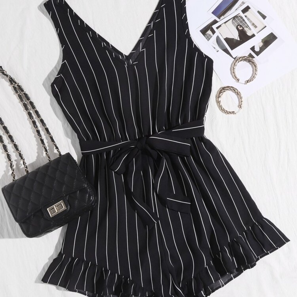 V-Neck Stipe Romper